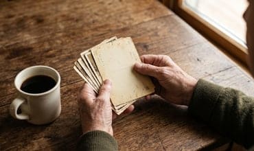 Unas manos sobre la mesa con fotografías antiguas